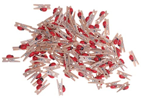 WOONEKY 100 Pezzi Mollette Foto in Legno Rosse a Forma Di Coleottero Clip Artigianali Per Memo Note e Decorazioni Per Feste