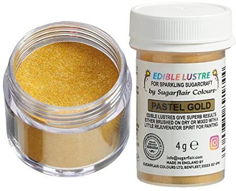 Sugarflair Edible Lustre Labensmittelfarbe Pulver, Pastel Gold, 4 g | Essbares Glanzpulver für Torten, Cupcakes, Fondant, Marzipan, Schokolade und Royal Icing, Feines Pulver mit intensivem Glanz