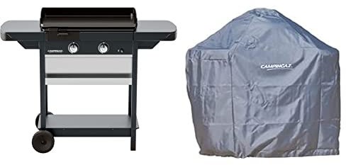 Campingaz Plancha EXB Plus, plancha au gaz sur chariot, grill gastronomique avec plaque en acier émaillé et 2 brûleurs, puissance 7500 W & Cover Barbecue Premium M, Housse étanche revêtue PU