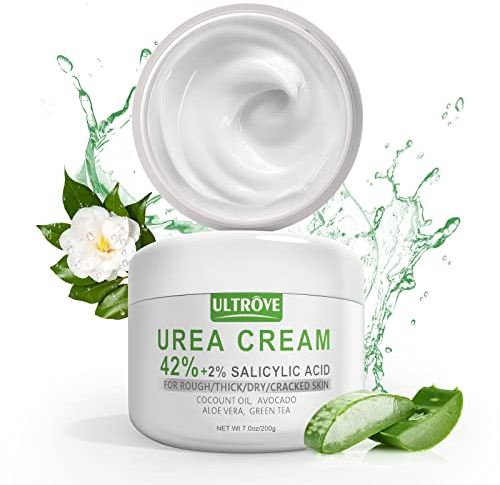 Urea Creme 42% mit 2% Salicylsäure, Hornhaut und abgestorbene Haut für Füße, spendet Feuchtigkeit, repariert trockene, rissige, raue Haut an Fersen, effektive Urea Fußcreme (200g)