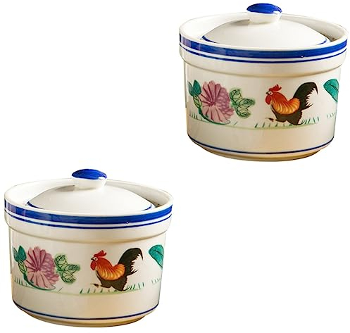 2 Piezas de cerámica Sopera Sazonadores con Tapas Mini Botellas de condimentos Mini para Salsas Olla de estofado con Tapas Olla de Barro Cuencos de Sopa de Cebolla Francesa Vajilla