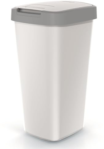 BirnePower Abfalleimer 25L Grau mit Schwingdeckel – Mülleimer Kunststoff Compacta Q, Müllbehälter mit Doppelfunktion-Klappe, Papierkorb Küche & Büro (26x29x52 cm)