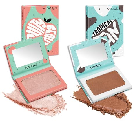 Misslyn Set 2 Palette Blush Trucco da Donna con Specchietto, Fard Volumizzante e Idratante per Contouring Viso