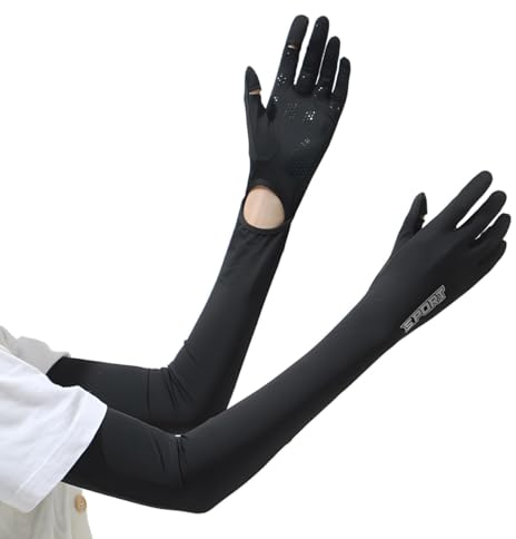 Antcher UV-Sonnenschutz-Handschuhe, Sonnenschutz, lange Fahrhandschuhe, Touchscreen-Handschuhe, kühlende Armstulpen für Golf, Radfahren, Angeln, Wandern, Laufen, Schwarz , One size