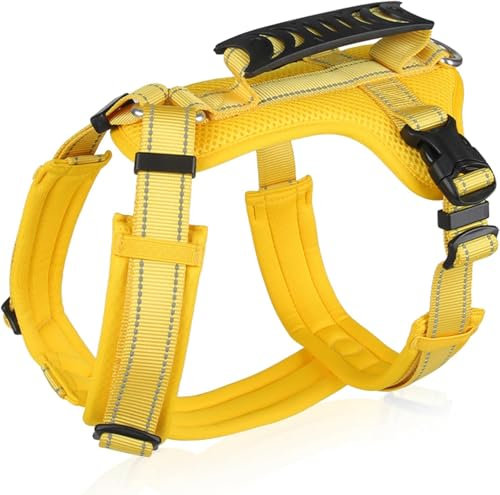 Duuclume No-Pull Hundegeschirr, ausbruchsicher, reflektierend, Hundegeschirr mit Griff, bequeme Hundeweste mit gepolstertem Stoff, verstellbare Geschirre für Gehen, Laufen, Training, Outdoor (Gelb, L)