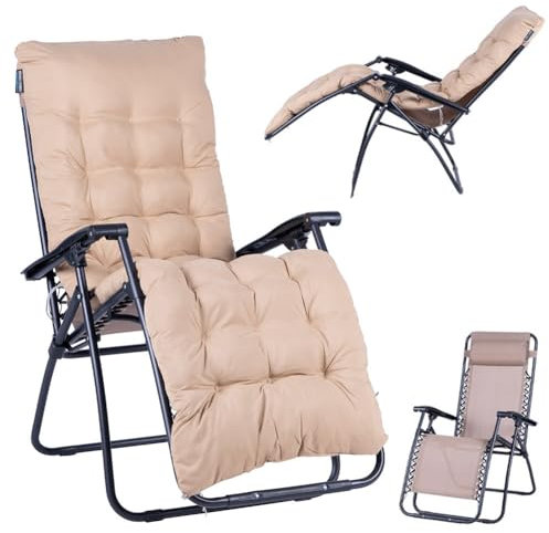 BAKAJI Sedia Poltrona Giardino Con Cuscino Gravita Zero Pieghevole Acciaio Salvaspazio Tubolari Acciaio Reclinabile Tessuto in Oxford, Mare Spiaggia Piscina Arredo Esterno (Beige Con Cuscino)
