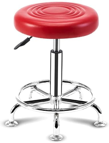 BDTTUG Hocker auf Rädern, Drehstuhl mit Rollen, PU-Leder, Arbeitsstuhl, Büro, Studio, Schönheitssalon, Bar, Barhocker, höhenverstellbar, drei Farben (Farbe: Rot, Größe: 33 x 42–54 cm) Hello