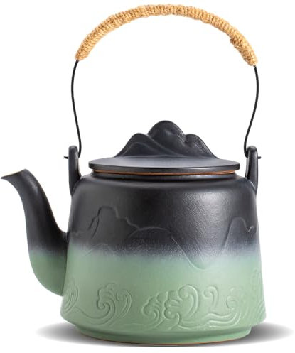 ZENS Vintage Japanese Teapot, 1000 ml Embossed Japanese Tea Pot with Built-in Infuser for Loose Leaf Tea Strainers, Chinese Ceramic Infuser Teapot with Hemp Rope Handle for Tea Lovers Gifts,