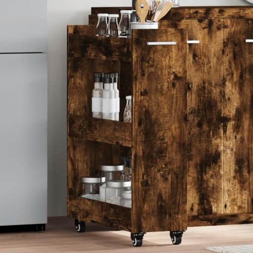 KLYEON Schrank mit Rollen Räuchereiche 60x22x79 cm Holzwerkstoff,Multifunktionaler Beistellschrank mit Rollen in Räuchereiche für zusätzlichen Stauraum Aufbewahrungsschränke & Schließfächer