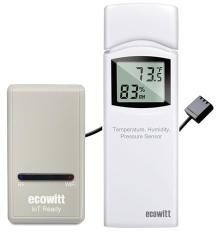ECOWITT GW1204 Sensore di temperatura-umidità a 8 canali WN31 (WH31) per stazioni meteo + Gateway IOT Wi-Fi 3 in 1 GW1200, misuratore di temperatura-igrometro con display LCD per la casa