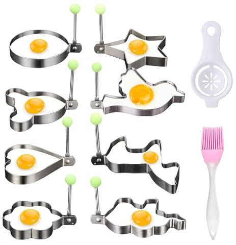 Stainless Steel Egg Rings - 8PCS Non-Stick Fried Egg Rings with Brush and Yolk Separator for Creative Breakfast
