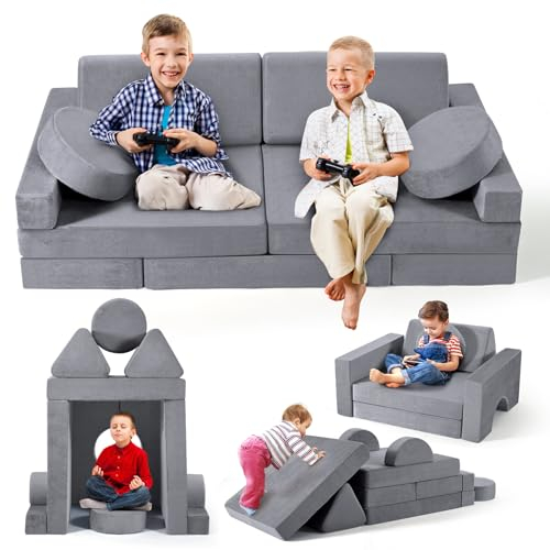 CUPCHID Kindersofa,modulare Kinderspielcouch, Kindersofa,Schlafzimmer- und Spielzimmermöbel für Kleinkinder, umwandelbares Schaumstoff (14er Set - grau)