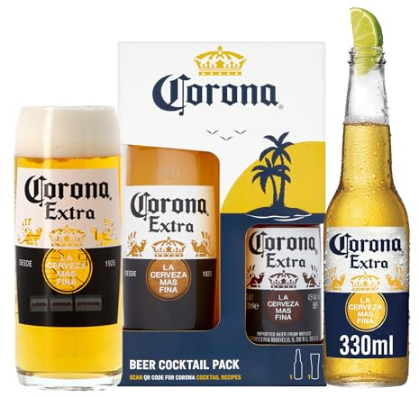 Corona Beer Gift Set, Corona Extra 330 ml, Branded Glass | Officially Licensed, Beer Gifts for Men, Lager Gift Set, Birthday