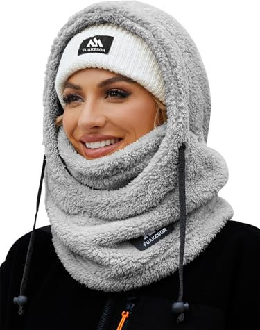 Fuakesor Plüsch Sturmhaube Mütze Winter Thermo Skimaske Fleece Windbeständig Gesichtshaube Mütze Schal Balaclava für Herren Damen (Grau)