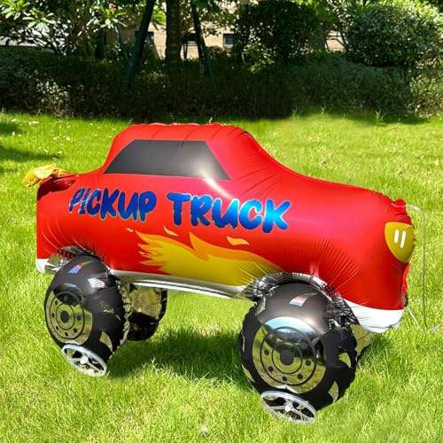 Nine San Walking Monster Truck Luftballons Stehend Riesen Rot Monstertruck Folienballons With Wheels Walker Auto Helium Ballon Rennwagen Kindergeburtstag Party Deko