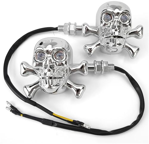 1 paar Universal Motorrad Schädel LED Blinker Indikatoren Chrom Cruiser Chopper Cafe Racer Atv Roller(1)