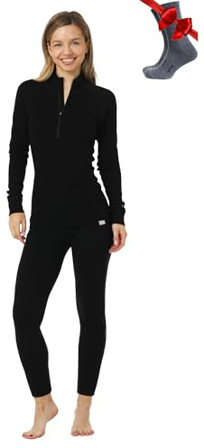 Merino.tech 100% Merino Unterwäsche Damen Set Shirt & Hose + Wandersocken | Leicht/Midweight/Schwer Funktionsunterwäsche, Skiunterwäsche, Thermounterwäsche Set für Wandern, Ski, Outdoor, atmungsaktiv
