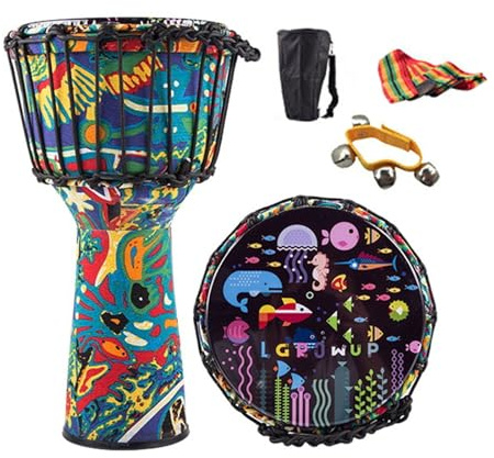 Ein Instrument Spielen Djembe Trommel 8/10 Zoll Dauerhaft Tragbar, für Kinder Buschtrommel Jugendliche, Konzert Handtrommel(Large 8inch rope+gifts)
