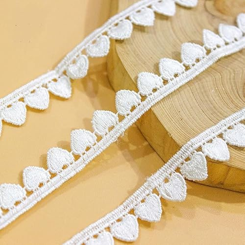 Yulakes 5 Yards Weiße Stickerei Spitzenband Herz wasserlösliche Spitze Trim Spitzenborte Nähstoff DIY Kleidung Kleidung Zubehör 1cm