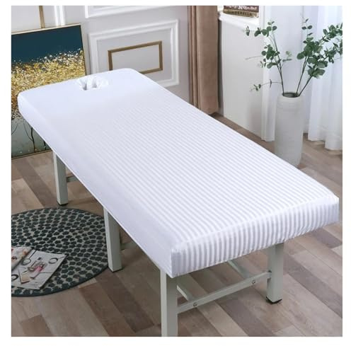 Massageliege, Bettdecke, elastisch, Kosmetik, Schönheitssalon, elastisches Bettlaken, Band, Massage, Kosmetik, SPA, Bettdecke mit Gesichtsloch FüR Massageliegen Spa Tattoo Salon(White,180x60)