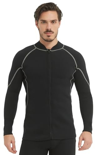 Lemorecn Muta da uomo 2 mm super elasticizzata in neoprene a maniche lunghe, giacca muta con cerniera frontale, costume da bagno per immersioni, surf, nuoto (UK2028-BLACKGRAY-L)