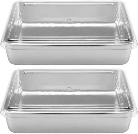CHIHEUNG 2PCS Rectangle Cake Tin with Lid, Stainless Steel Baking Tray with Lid, Deep Roasting Sheet for Home Baking, Food Storage, 29x23x6 cm