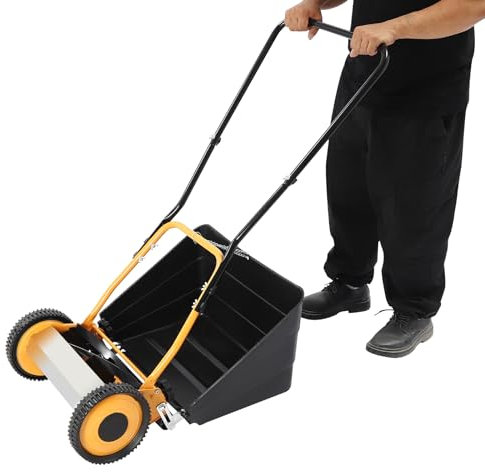 Cortacésped manual de empuje manual, ancho de corte de 14 pulgadas, altura de corte ajustable de 0.4 a 1.65 pulgadas, con bolsa colectora de césped, ideal para jardines y pastizales