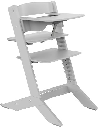 Geuther Kinderhochstuhl Holz Nala, Set Hochstuhl Baby + Tisch, mitwachsender & ergonomischer Kinderstuhl, höhenverstellbar mit One-Click-System, Babystuhl belastbar bis 90kg I Farbe Grau