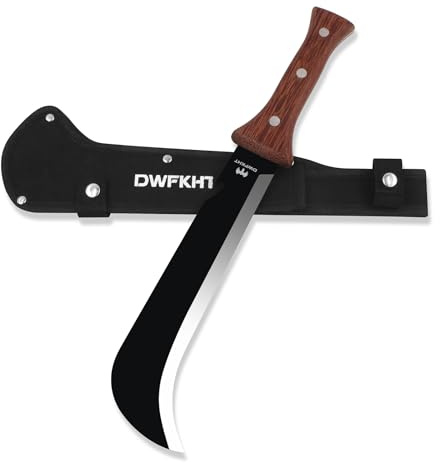 Billhook Sickle Machetes, 15.6 Sharp Machete for Yard Work, Machete for Cutting Trees Heavy Duty, Gardening Machetes with No-Slip Wood Handle and Nylon Sheath, Sickle Knife Machetee for Grass