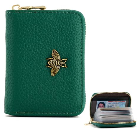 QIUTIMIY Porte-Cartes de crédit pour Femmes avec Protection RFID, Portefeuille à Fermeture éclair, étui à Cartes, Usage Professionnel, Vert