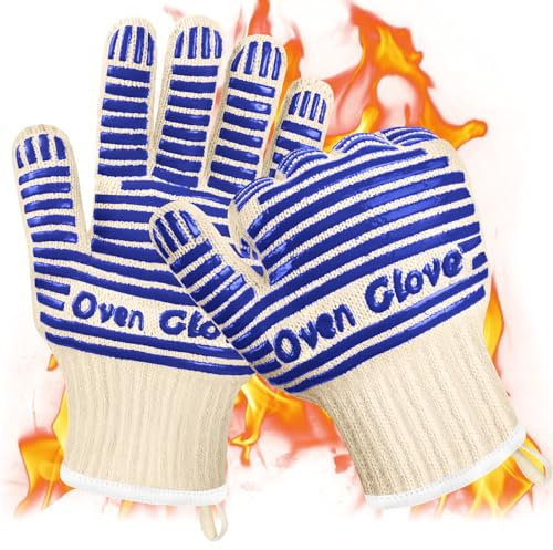 AUAUY Gants de Cuisine, Gant de Barbecue, Antidérapants en Silicone, 27cm | Résistants à Chaleur jusqu'à 500 °C, Gants Anti Chaleur, pour Cuisson, Barbecue, Cheminée, Grill, Poêle en fonte(Bleu)