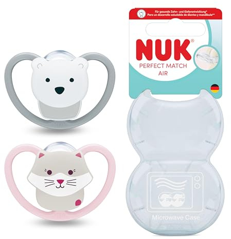 NUK Perfect Match Air Baby Schnuller | 18-36 Monate | Kieferorthopädische Schnuller zur Förderung der Belüftung und Vermeidung von Reizungen | 95% Akzeptanz von Babys | Katze/Eisbär | 2 Einheiten