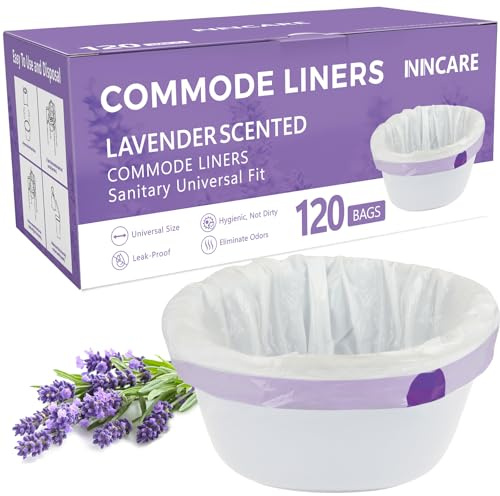 ININCARE Commode Liners for Bedside Commode, Portable Toilet, potty, Bed Pan, 120 Count Lavender Scented Disposable Potty Chair Liners & Portable Toilet Bags, Fit Most Standard Toilet Chair Bucket