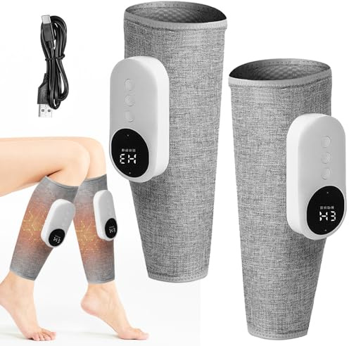 BIZOI 2 Stück Beinmassagegerät Kabellos, Wadenmassagegerät mit Wärme＆Kompression,3 Modi und 3 Heizstufen, 20-Minütige Zeitgesteuerte Massage zur Entspannung der Bein und Wadenmuskulatur (Grau)