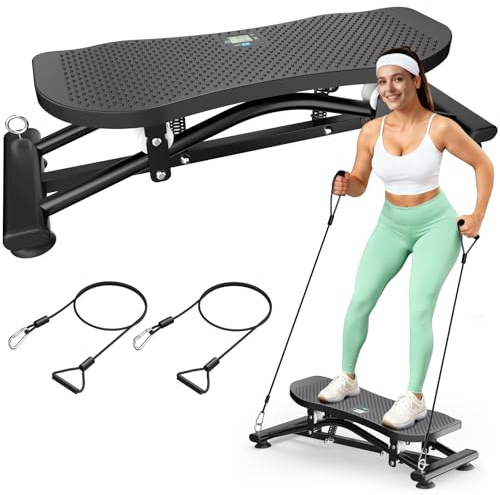 RoyalRcmtx Balance Board with Resistance Bands, 300LBS Portable Ski Balancing Machine Exercise Equipment Featuring LCD Monitor for Cardio, Quiet Home Ski Simulator Trainer for Full Body Workout