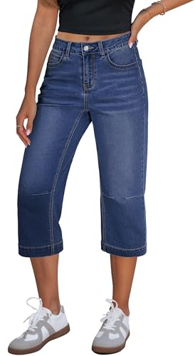 GRAPENT Plus Size Capri Pants for Women Womens Capri Jeans Women's Jean Capris Country Concert Outfits for Women Womens Jeans Straight Leg Stretch Woman Darkness Blue Size X-Large US 16 to 18
