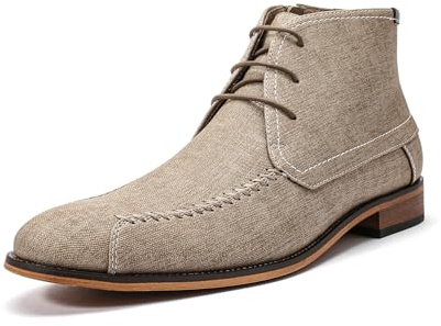Allthemen Hombre Cordones Botas Tobillo Punta Redonda Botines con Cremallera Lateral Moda para Trabajo Informal, Beige, 41