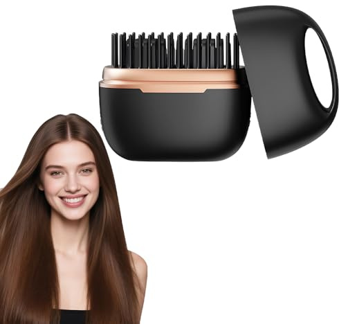 Mini-Glätteisen Kabellos, 2026 Neu Mini Hair Straightener Brush, Tragbare Glättbürste Haarglätter Bürste Konstante Temperatur Glätteisen Klein 10-Sekunden-Schnellaufheizung für Haare Bart (Schwarz)
