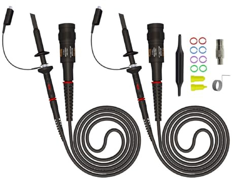Lot de 2 sondes d'oscilloscope 200 MHz avec câbles de test BNC vers mini grabber, atténuation commutable 10X/1X, temps de montée de 1,75 ns, compatible avec les oscilloscopes numériques portables et