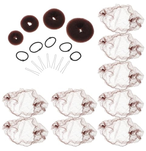 jojofuny Appareil à Chignon Donut Marron 49 Pièces Filets à Cheveux Invisibles en Maille Kit Coiffure Portable pour Chignons Femme Accessoires pour Danseuse et Cheveux Longs