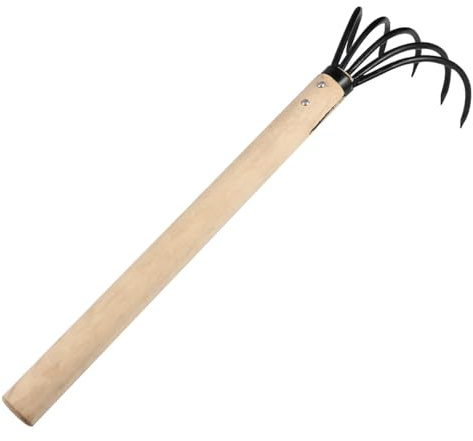 Alasum Râteau de Jardin Multifonction 5 Dents en Fer et Bois pour Jardin, Plage et Extérieur, Râteau de Nettoyage, Outil de Désherbage Pratique et Résistant, Usage Manuel,