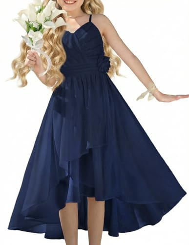 GRACE KARIN Long Blue Dresses for Girls Size 8-10 Teen Chiffon Summer Spring Easter Dress Flower Bridesmaid Jumior Wedding Clothes
