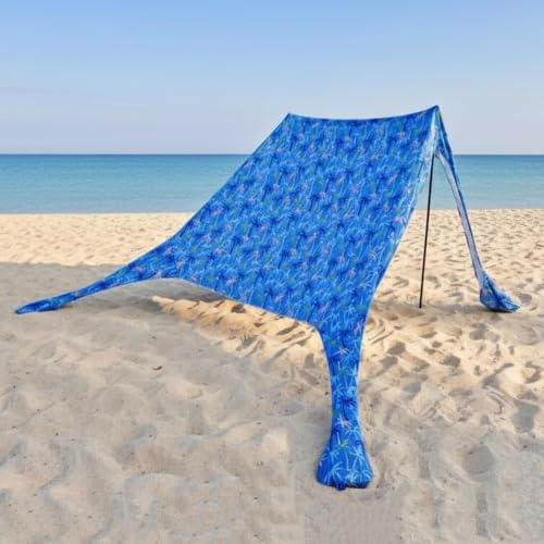 Benebomo Tente de Plage Parasol, Motif Palmier Bleu, 210x200x160 cm, abri Solaire pour 3–4 Personnes
