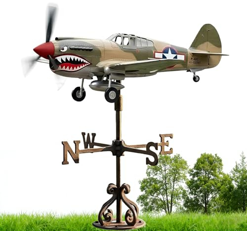 Éolienne de Jardin « Bouche de Requin », girouette métallique en Forme d'avion de Guerre, éoliennes pour Le Jardin, la terrasse, la clôture, Le Parc ou la Maison de Plage (1)
