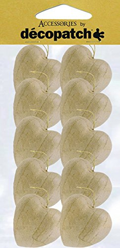 Décopatch AC354O 10 Herzen aus Pappmaché, 2,5 x 4 x 4 cm, zum Verzieren und Aufhängen, Kartonbraun, 10er Pack