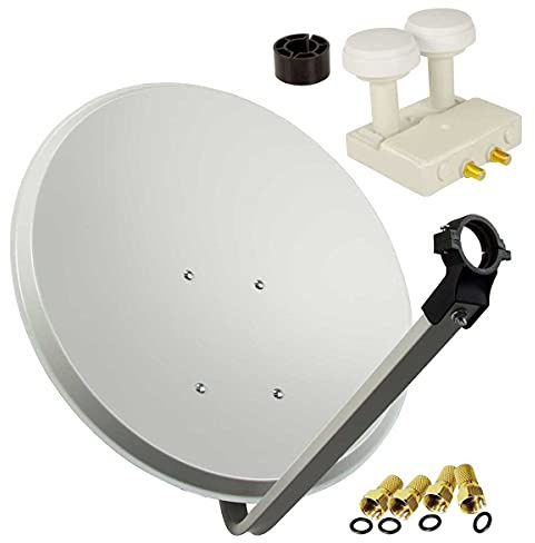 PremiumX Satelliten-Komplettanlage 80cm Satellitenschüssel Hellgrau Twin Monoblock LNB SAT Astra 19,2° Hotbird 13° 4X F-Stecker