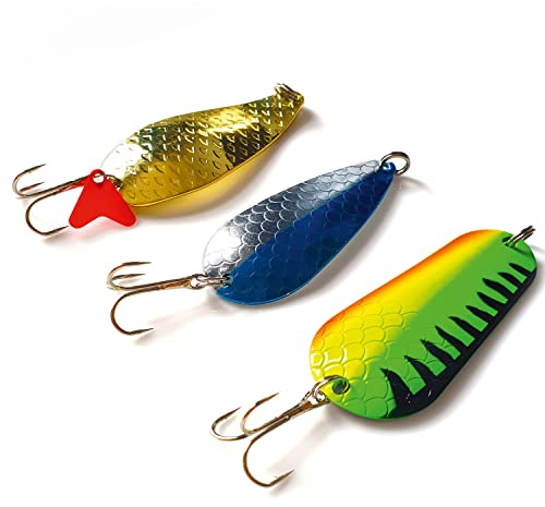 Elbfang Blinker-Set Angeln - 3 Kunstköder Hecht Zander Barsch Spinnfischen - Gold 20g/ Gelb 26g/ Blau 18g