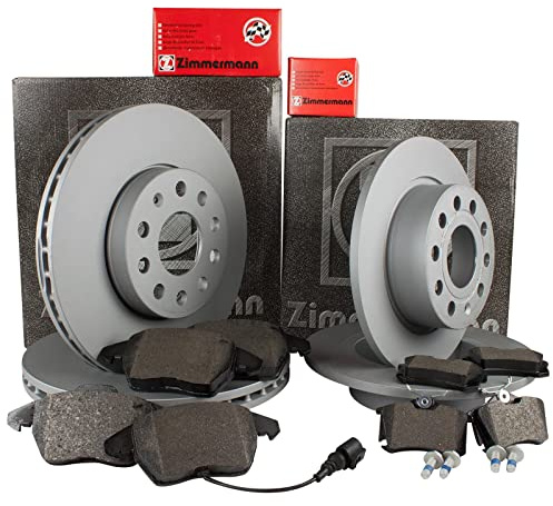 Inspektionspaket Zimmermann Bremsen Set inkl. Bremsscheiben und Bremsbeläge für vorne und hinten enthalten, 100% passend für Ihr Fahrzeug, inkl. Priner Montagehandschuhe, AN114