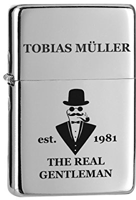 polar-effekt Accendino a benzina effetto cromato con incisione – Accendino personalizzato con confezione regalo – regalo per uomini, papà o felici – Motivo a Gentleman