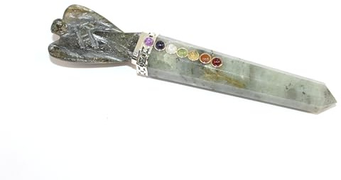 Jet International Labradorit Engel chakra trollstav Stick Ca. 13,5 cm Energized Charged Cleansed Programmed Pure Genuine Stick Gratis broschyr Crystal Therapy Balancing Image är bara en Refe